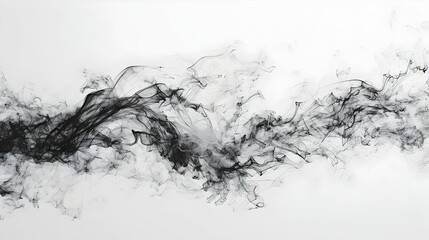 Abstract Black Smoke Swirls on White Background, Elegant Design Concept
