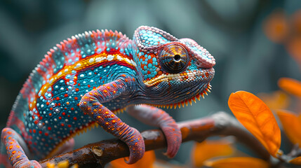 Colorful Chameleon on Branch, Illustration