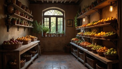 Fototapeta premium photo of a beautiful looking traditional food storage area made by AI generative