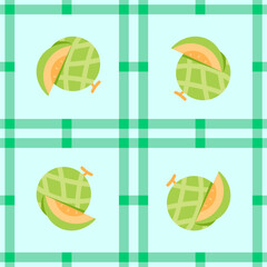 melon fruit seamless for pattern fabric, simple melon fruit cute repeat in square background, illustration fruit pattern wallpaper