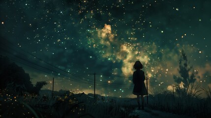 Obraz premium lofi girl in the northern part to see Milkyway and aroura