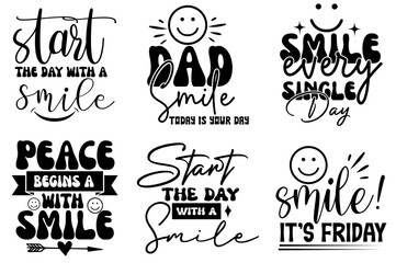 Vibrant Smile Day Calligraphic Lettering, Typographic Emblems Set Vector Illustration for Logo, Banner, Gift Card