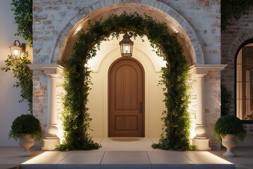 Charming Rustic Archway 3D Graphics: A Picturesque Entry Adornment in Soft Lighting