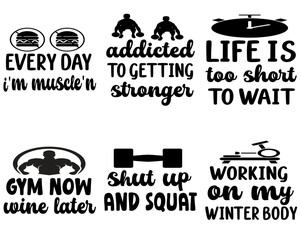 Naklejka premium Minimalist Gym Hand Lettering, Typography Collection Vector Illustration for Printing Press, Brochure, Stationery
