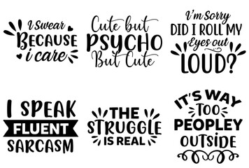 Decorative Funny Typographic Emblems, Phrases Set Vector Illustration for Advertisement, Brochure, Postcard