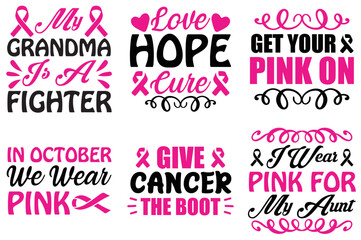 Cute Cancer Invitation, Phrases Bundle Vector Illustration for Gift Card, Decal, Flyer