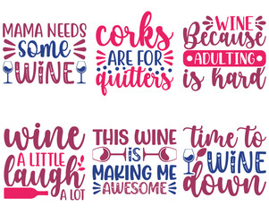 Minimalist Wine Quotes, Invitation Set Vector Illustration for Label, T-Shirt Design, Bookmark