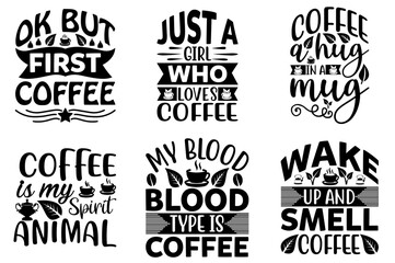 Elegant Coffee Labels And Badges, Hand Lettering Bundle Vector Illustration for Advertising, Label, Mug Design