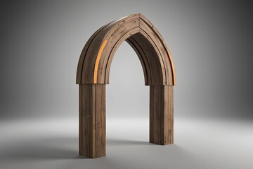 Three Dimensional Rustic Wooden Arch Design with Vibrant Accents for Lifelike Visualization