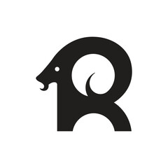 Letter R forming goat head logo design