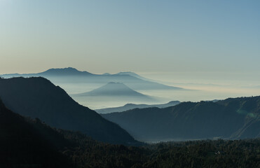 Foggy mountain range
