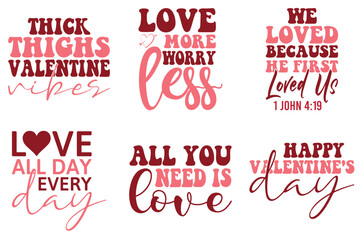 Classic Valentines Typographic Emblems, Phrases Set Vector Illustration for Mug Design, Sticker, Holiday Cards