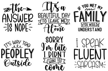 Cute Sarcastic Typographic Emblems, Hand Lettering Pack Vector Illustration for Wrapping Paper, Banner, Brochure