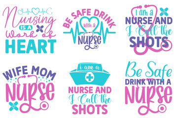 Elegant Nurse Hand Lettering, Quotes Bundle Vector Illustration for Packaging, Brochure, Magazine