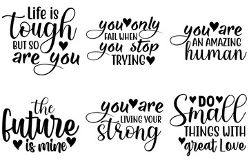 Elegant Motivational Phrases, Typographic Emblems Collection Vector Illustration for Greeting Card, Announcement, Banner