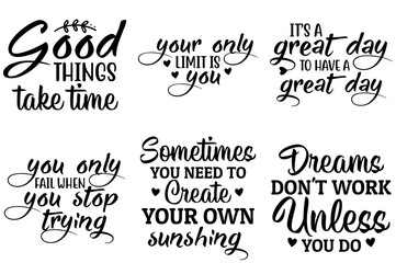 Simple Inspirational Calligraphic Lettering, Typographic Emblems Set Vector Illustration for Presentation, Banner, Poster