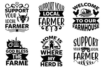 Decorative Farmhouse Calligraphic Lettering, Typographic Emblems Bundle Vector Illustration for Presentation, Bookmark, Poster