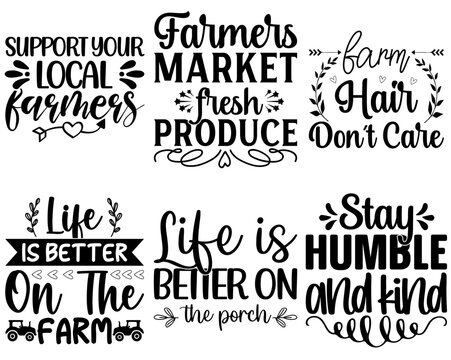 Classic Farm Life Quotes, Calligraphic Lettering Bundle Vector Illustration for Logo, Gift Card, Book Cover