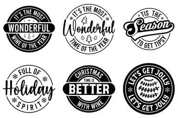 Creative Christmas Wine Quotes, Invitation Bundle Vector Illustration for Presentation, Sticker, Announcement