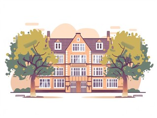 Traditional school building simple illustration. AI generated