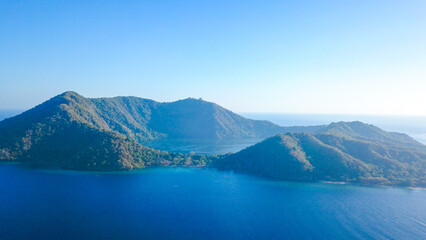 Aerial view of Satonda island, West Nusa Tenggara, Indonesia. traveling concept with sea and hill background