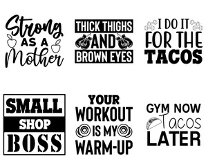 Simple Fitness Gym Hand Lettering, Typography Bundle Vector Illustration for Sticker, Printing Press, Gift Card