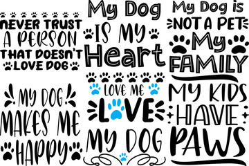 Obraz premium Cute Dog Labels And Badges, Calligraphic Lettering Set Vector Illustration for Bookmark, T-Shirt Design, Sticker