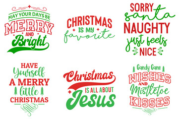 Minimalist Christmas Calligraphic Lettering, Hand Lettering Set Vector Illustration for T-Shirt Design, Packaging, Wrapping Paper