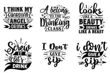 Cute Alcohol Calligraphic Lettering, Trendy Retro Style Illustration Set Vector Illustration for Logo, T-Shirt Design, Packaging