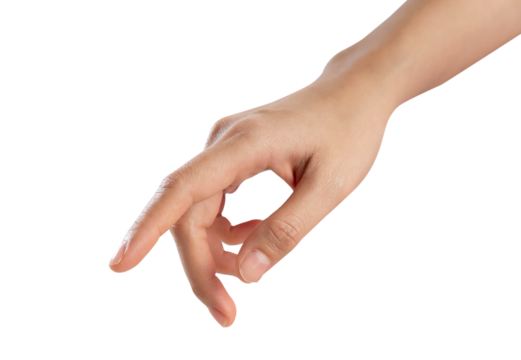 Woman hand touching or pointing on isolated white background.
