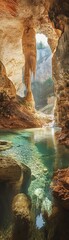 An underground cave with a crystalclear river