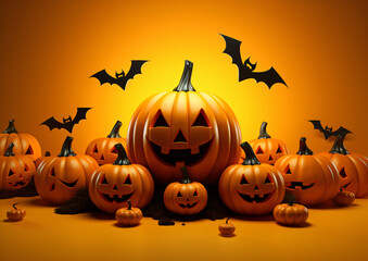 Fall Thanksgiving Halloween, pumpkin reproduction space, banner poster card background 