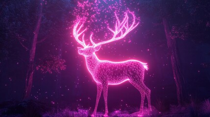 Neon Deer in a Forest   Abstract Animal Art