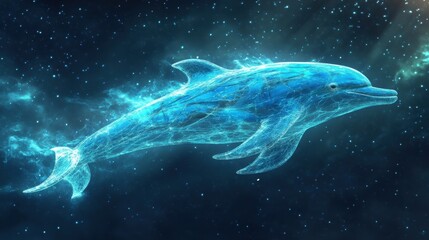 Abstract Dolphin in Blue Galaxy  Digital Art  Night Sky  Starry  Sea Creature  Underwater World
