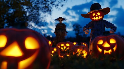 Glowing Faces in Pumpkin Patch