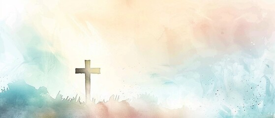 Serene Christian-themed background with soft watercolor strokes and muted hues to enhance delicate artistic details