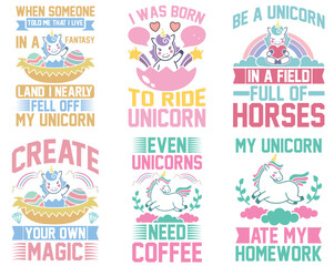 Minimal Unicorn Quotes, Typography Bundle Vector Illustration for Magazine, Banner, Printing Press