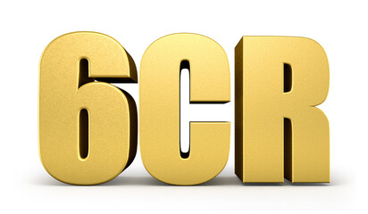 3d golden 6cr isolated on background. 3d illustration.	