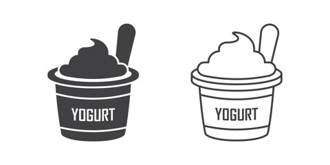 Yogurt container with a spoon icon in flat style. Dairy product background vector illustration on isolated background. Healthy food sign business concept.