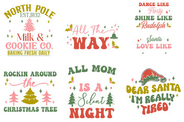 Minimal Retro Christmas Shirt Calligraphic Lettering, Inscriptions Set Vector Illustration for Advertising, Logo, Icon