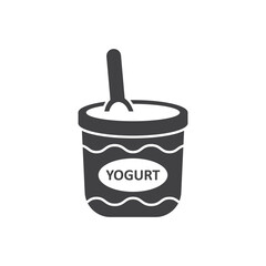 Yogurt container with a spoon icon in flat style. Dairy product background vector illustration on isolated background. Healthy food sign business concept.