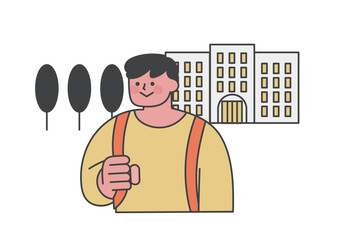 大学に行く大学生の男性のイラスト