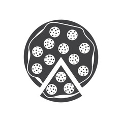 Pizza icon in flat style. Pepperoni food vector illustration on isolated background. Pizzeria sign business concept.