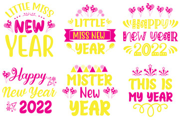 Cute Happy New Year Calligraphy, Labels And Badges Set Vector Illustration for Postcard, Magazine, Social Media Post