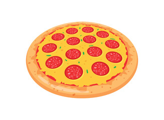 3D pizza icon in flat style. Pepperoni food vector illustration on isolated background. Pizzeria sign business concept.
