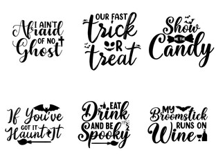 Decorative Halloween Inscriptions, Hand Lettering Bundle Vector Illustration for Mug Design, Vouchers, Sticker