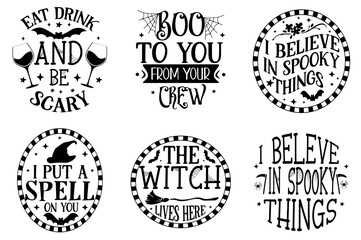 Fototapeta premium Minimalist Halloween Hand Lettering, Quotes Pack Vector Illustration for Advertisement, Label, Postcard