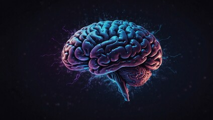 photo illustration of human brain organs in blue and purple made by AI generative