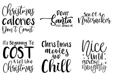 Creative Funny Christmas Hand Lettering, Calligraphy Pack Vector Illustration for Postcard, Book Cover, Label