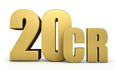 3d golden 20cr isolated on background. 3d illustration.	